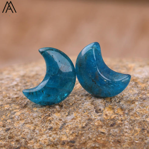 Natural Stone Moon Stud Earrings